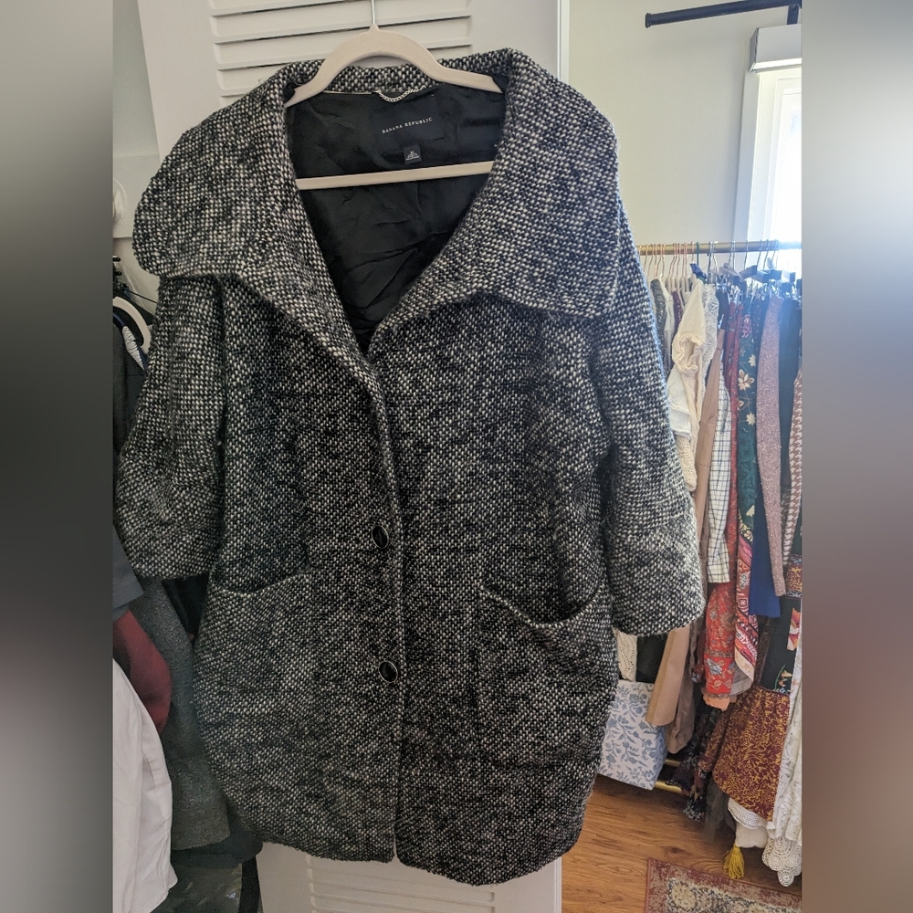 Banana Republic Blue Navy Loose Coat 50s Classic Style Wool Blend